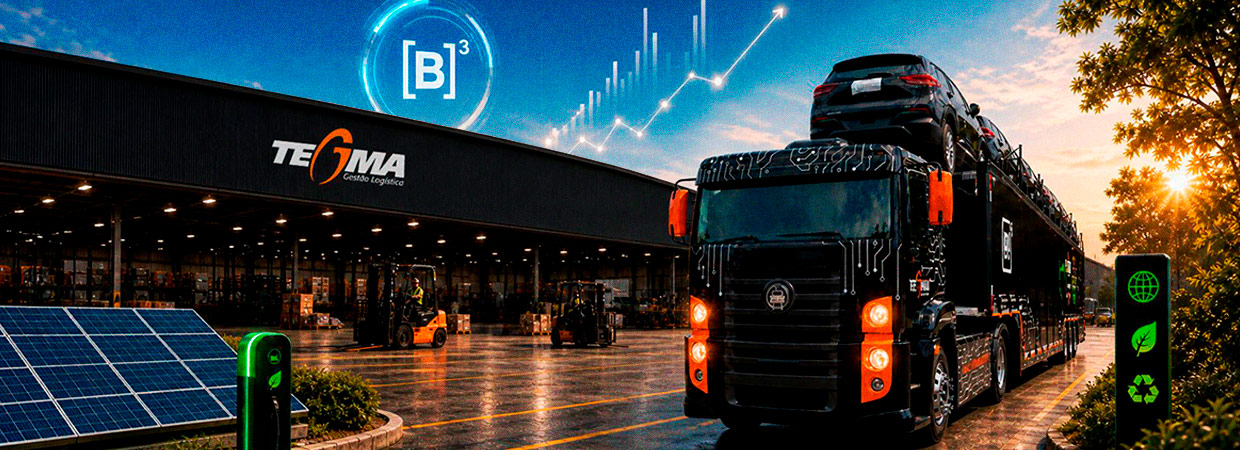 caminhão de tegma e indice b3 no céu